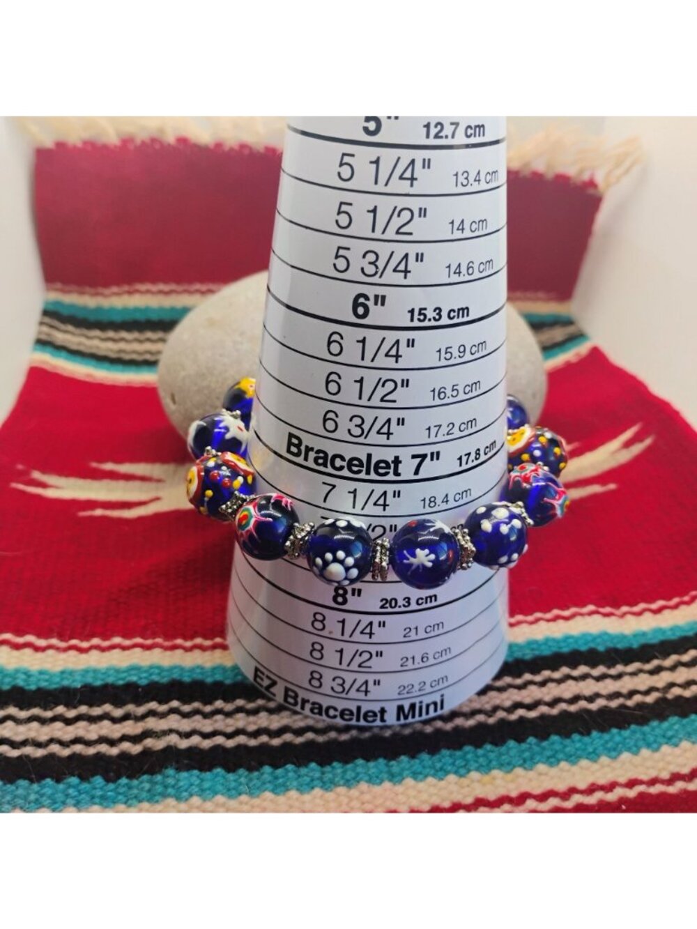 Handmade Lampwork Glass Bead Bracelet Cobalt Blue Yellow OOAK - Picture 9 of 9